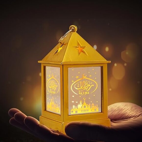 12 Piece Ramadan Lantern W/Ring Gold Mirror Eid Mubarak Flameless Candle 4½" H - Picture 1 of 4